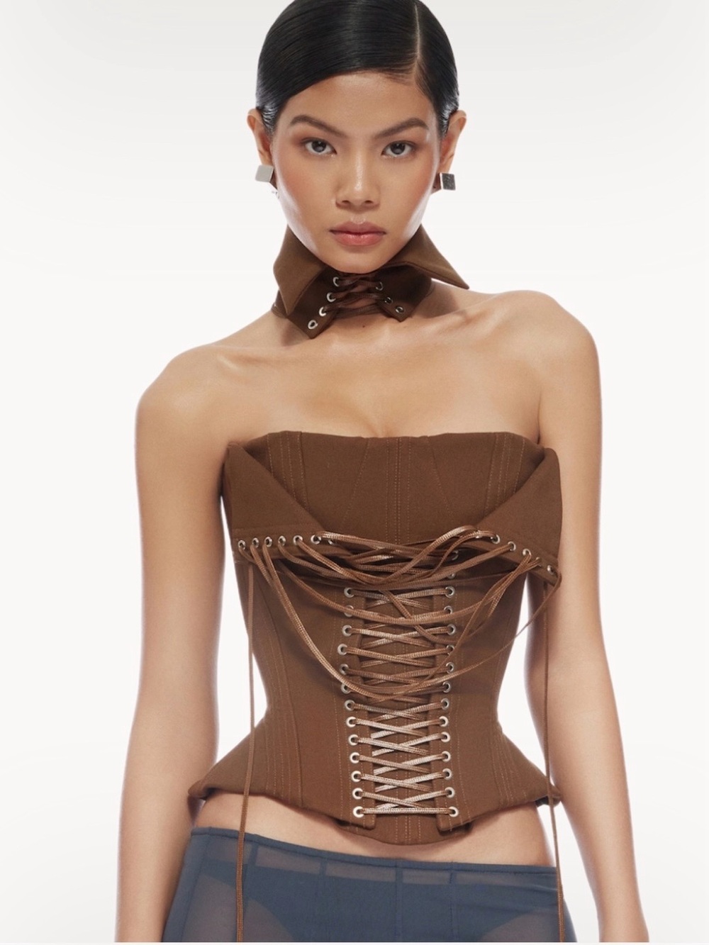 Fanci club savannah lace-up cor set Brown Top never worn